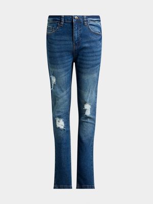 Jet Older Boys Mid Wash Ripped Super Skinny Jeans