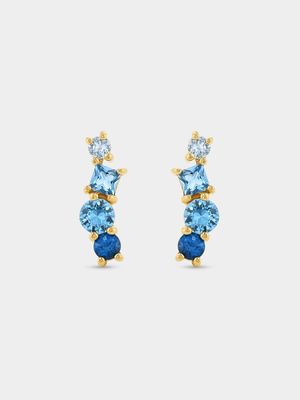 Gold Plated Sterling Silver Blue Cubic Zirconia Creeper Earrings