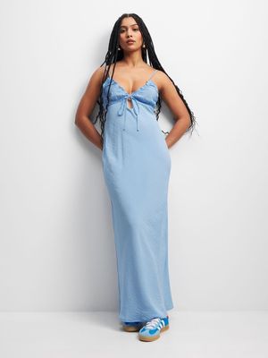 Women's Blue Frill Cup Maxi Dress