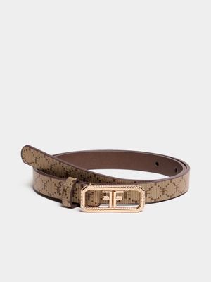 FF Print Buckled Skinny Belt