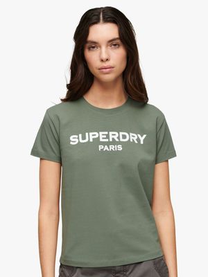 Women's Superdry Green Sport Luxe Graphic Fitted T-Shirt