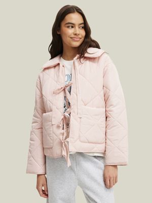 Women's Cotton On Pink Quilted Tie Up Jacket