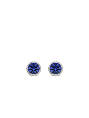 Yellow Gold & Sterling Silver Blue Crystal Halo Stud Earrings