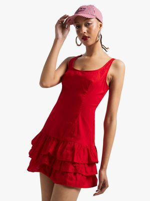 Women's Red Ruffle Mini Dress