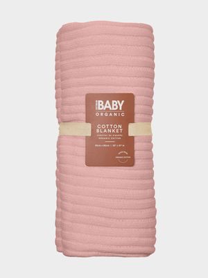 Cotton On Baby Pink Organic Knit Blanket