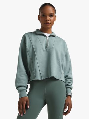 Womens TS Cropped 1/4 Zip Sage Sweat Top