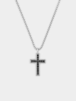 Stainless Steel Black Cubic Zirconia Cross Pendant