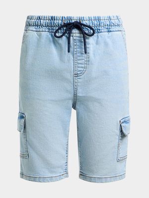 Jet Younger Boys Light Wash Cargo Denim Shorts