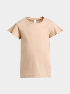 Younger Girl's Natural Flutter Sleeve T-Shirt