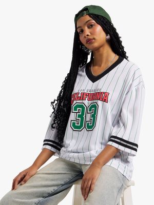 Women's White & Green Striped Oversized Top