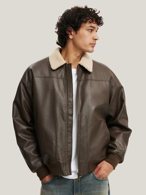 Men's Cotton On Brown Faux Leather Flight Jacket