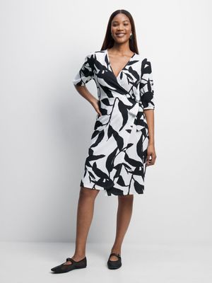 Jet Women's Black/Milk Dobby Wrapped Dress