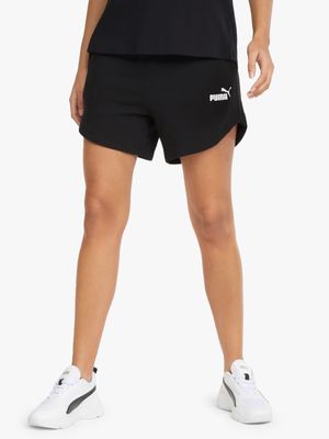 Womens Puma Essential 5 Inch High Waist Black Fleece Shorts