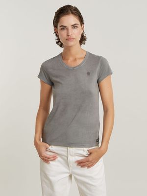 G-Star Women's Overdyed Eyben Slim V-Neck Grey Top 2.0