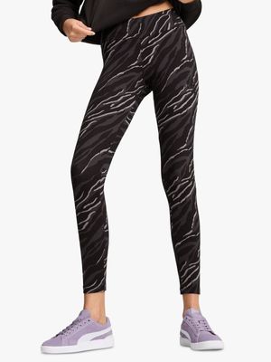 Womens Puma Essential Animal All Over Print Black Leggings