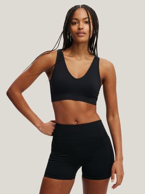 Women's Cotton On Black Seamless Plunge Strappy Back Crop Top