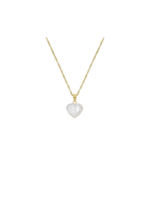 Yellow Gold & Sterling Silver Cubic Zirconia Heart Shape Pendant on Chain