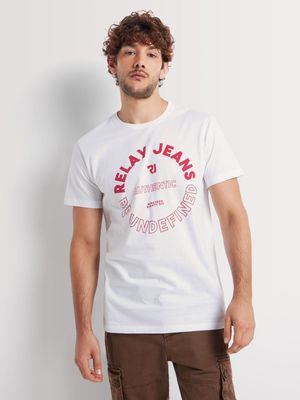 Men's Relay Jeans Slim Fit Circular Contrast White Graphic T-Shirt