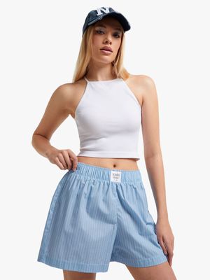 Women's Blue & White Striped Co-Ord Shorts