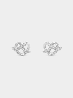 Sterling Silver Cubic Zirconia Love Knot Stud Earrings