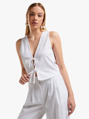 Women's White Vest With Front Ties