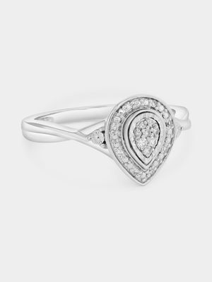 Sterling Silver Lab Grown Diamond Pear Halo Twist Ring