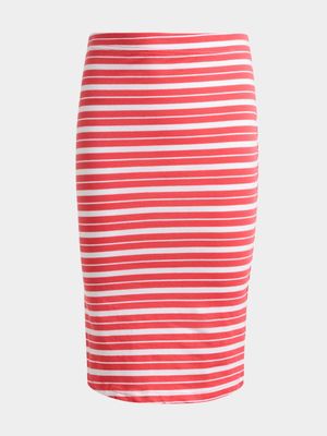 Jet Older Girls Coral/White Stripe Tube Skirt