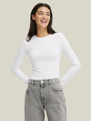 Women's Cotton On White All Day Crew Long Sleeve Top