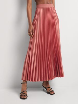 Pleated Satin Maxi Skirt