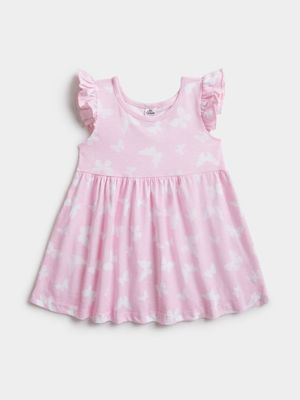 Jet Infant Girls Pink Butterfly Frill Sleeve Dress