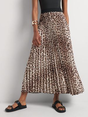 Pleated Satin Maxi Skirt