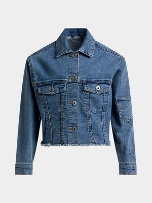 Jet Older Girls Mid Blue Cropped Denim Jacket