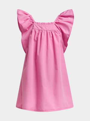 Younger Girl's Pink Flutter Sleeve Dress