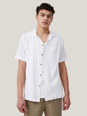 Men's Cotton On White Riviera Shorts Sleeve Shirt