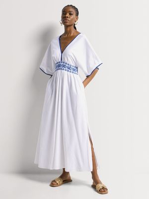 Embroidered Short Sleeve Kaftan Maxi Dress