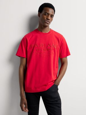 Fabiani Men's Red Embroidered T-Shirt