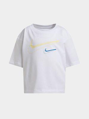 Nike Girls Kids Youth Swoosh Logo White T-Shirt