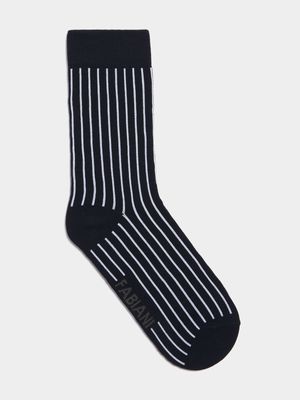 Fabiani Men's Navy/White Pinstripe Anklet Socks