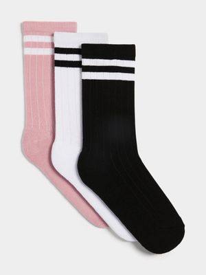 Jet Older Girls Multicolour 3 Pack Sport Socks