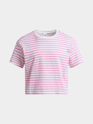 Jet Younger Girls Pink Stripe Boxy T-Shirt