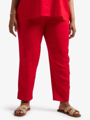 Jet Women's Red Linen Tapered Pants