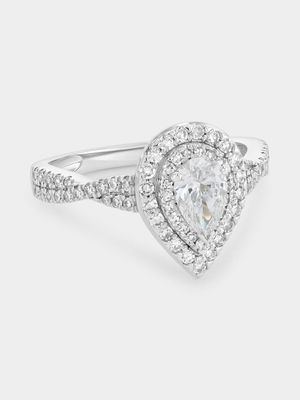 White Gold 1ct Lab Grown Diamond Pear Double Halo Ring