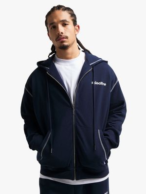 Socioculture Men's Zip-Up Navy Hoodie