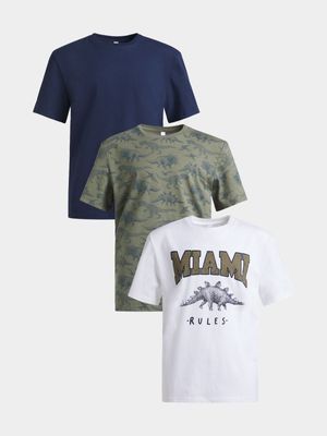 Youger Boy's Navy, Green & White 3-Pack T-Shirts