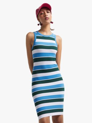 Women's Blue Seamless Wide Stripe Dress