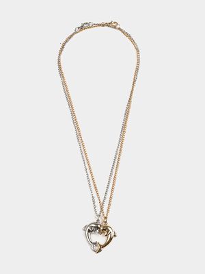 Girl's Gold & Silver Dolphin Best Friends Necklace Set