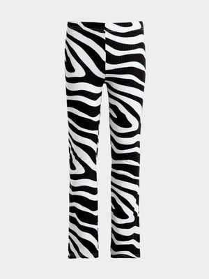 Jet Younger Girls Black/White Animal Print Rib Legging