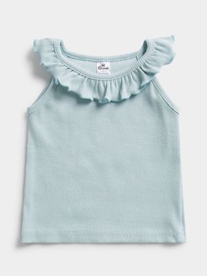 Jet Toddler Girls Harbour Gray Neck Frill Ribbed Top