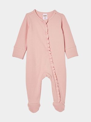 Cotton On Baby Pink Organic Pointelle Zip Romper