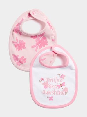 Jet Infant Girls Pink/White 2 Pack Pretty Flowers Bibs